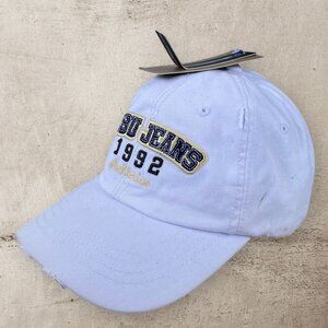 Vintage Fubu Jeans 1992 Athletics the Collection Hat NWT White Distressed *Flaws